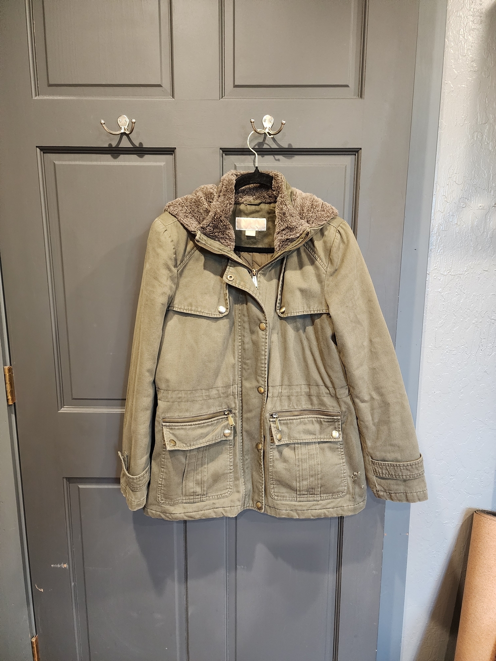 Michael Kors Olive Utility Jacket with Sherpa Collar